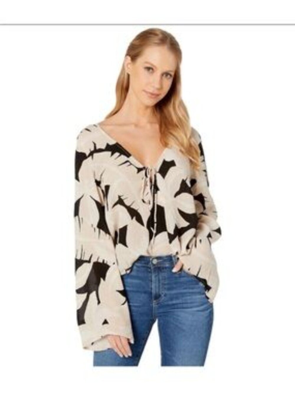 Billabong Tied and True Woven Bell Sleeve Top Size L Boho California Beach